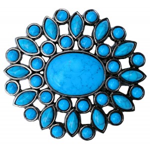Belt Buckle - Turquoise Flower