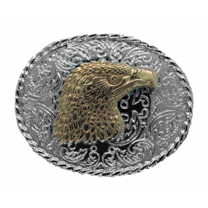 Belt Buckle - Oval Rodeo Eagle Head Silver and Gold