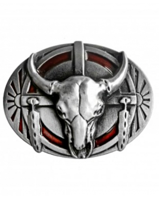 Belt Buckle - Steer Skull Red