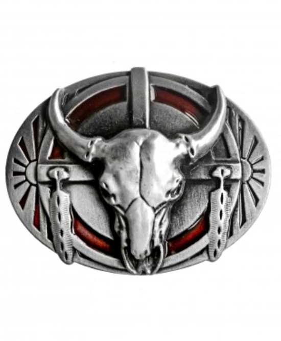 Belt Buckle - Steer Skull Red