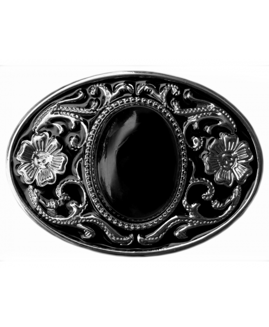 Belt Buckle - Oval Filigree with Black Colour Cabochon Centre
