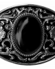 Belt Buckle - Oval Filigree with Black Colour Cabochon Centre