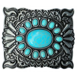 Belt Buckle - Turquoise Imitation Stone