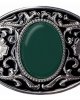 Belt Buckle - Western Style Oval Filigree with Green Cabochon Centre