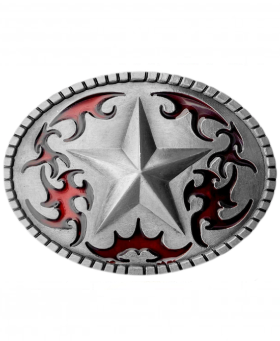Belt Buckle - Texas Star Red Silver