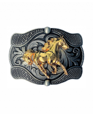 Belt Buckle - Western Galloping Gold Horse