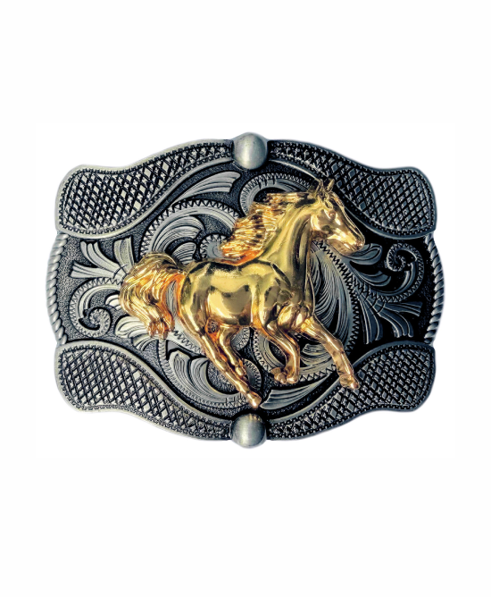 Belt Buckle - Western Galloping Gold Horse