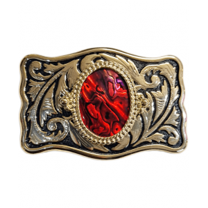 Belt Buckle - Shell Scroll Red
