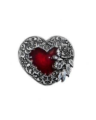 Belt Buckle - Red Heart Scroll