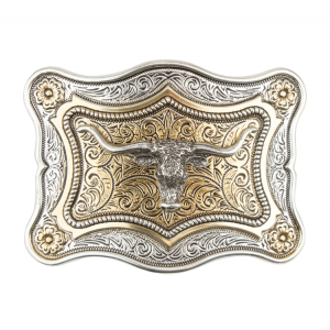 Belt Buckle - Steer Head Gold Silver