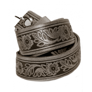 Leather Belt - Flowers Grey