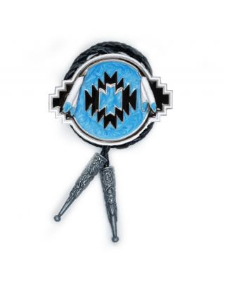 Bolo Tie - Aztec Blue Silver