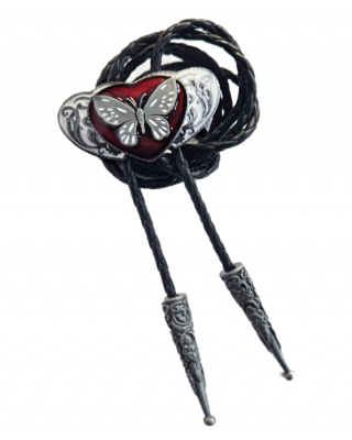Bolo Tie - Butterfly Silver Hearts