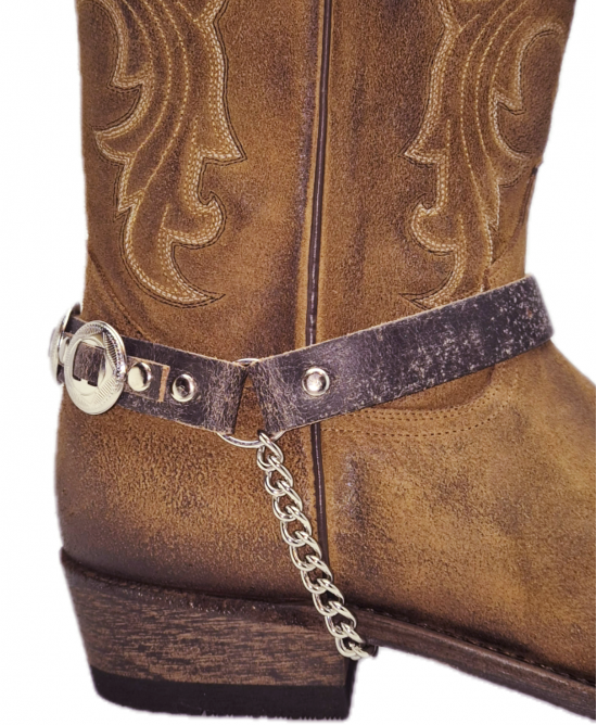 Boot Straps - Concho Stressed Brown Leather