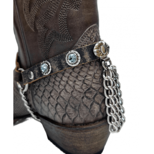 Boot Straps - Crystal Stressed Dark Brown with Chains