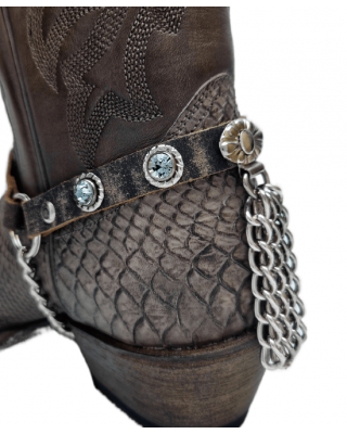 Boot Straps - Crystal Stressed Dark Brown with Chains