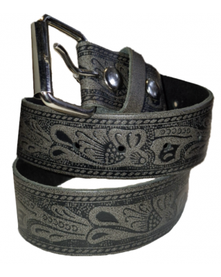Leather Belt - Scroll Grey