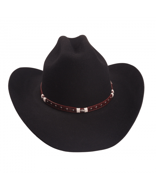 Wool Felt Western Black Hat - Cognac Hatband Wool Felt Western Black Hat - Cognac Hatband