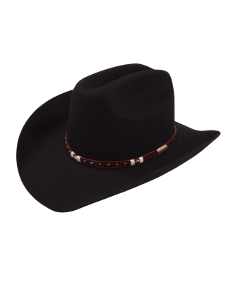Wool Felt Western Black Hat - Cognac Hatband