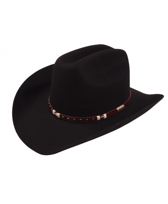 Wool Felt Western Black Hat - Cognac Hatband Wool Felt Western Black Hat - Cognac Hatband
