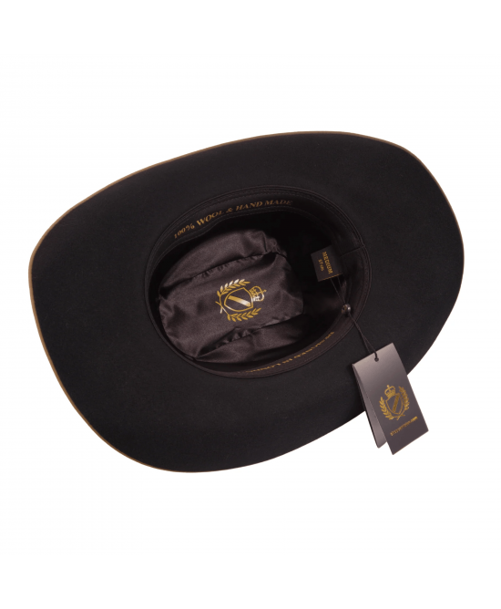 Wool Felt Western Black Hat - Cognac Hatband Wool Felt Western Black Hat - Cognac Hatband