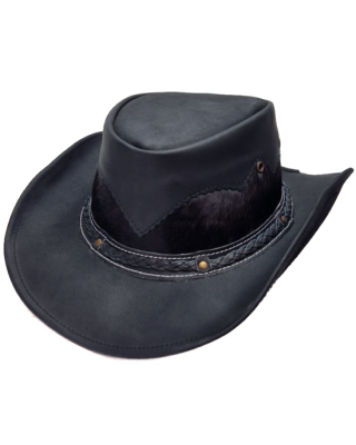 Leather Cowhide Western Hat - Black