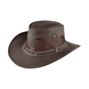 Leather Cowhide Western Hat - Brown