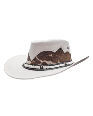 Leather Cowhide Western Hat - White
