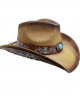 Straw Western Hat Brown with Turquoise Stone Straw Western Hat Brown with Turquoise Stone