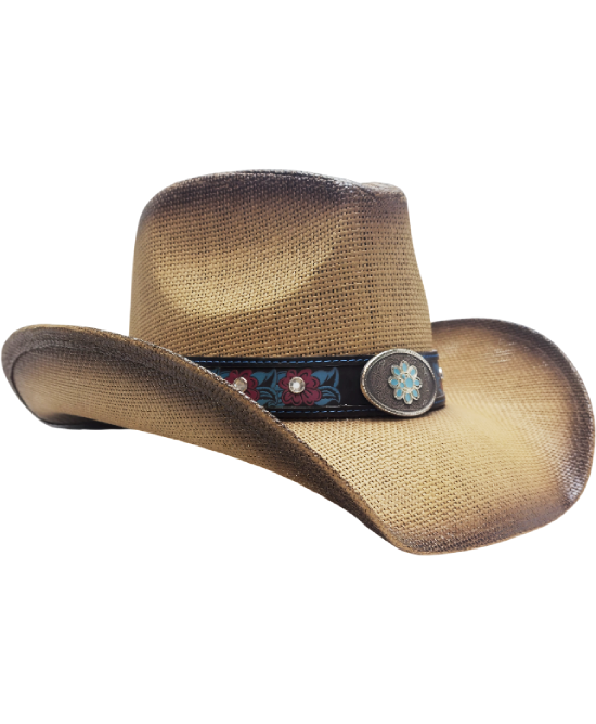 Straw Western Flower Concho