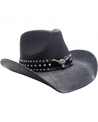 Straw Western Hat Steer Black