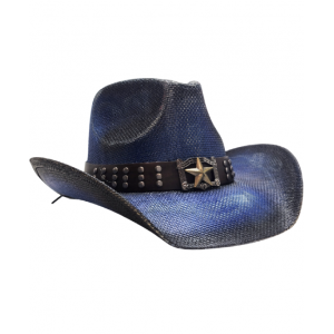 Straw Western Hat Star Blue