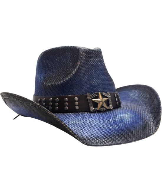 Straw Western Hat Star Blue