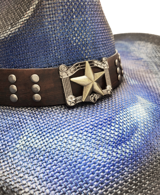 Straw Western Hat Star Blue