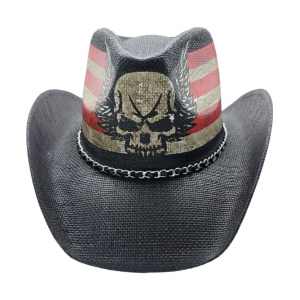 Straw Western Skull US Flag