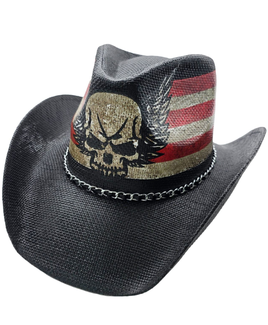 Straw Western Skull US Flag Straw Western Skull US Flag