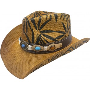 Straw Western Hat Turquoise Amber Stones