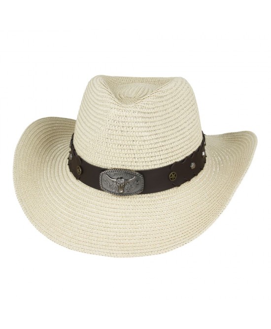 Straw Western Hat - Longhorn with Brown Hatband