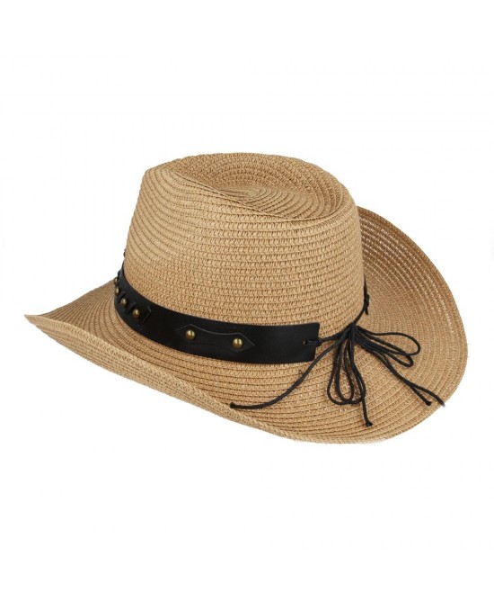 Straw Western Hat - Steer with Brown Hatband