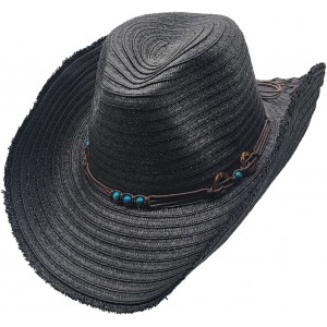 Straw Western Hat with Turquoise Beads - Black