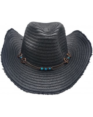 Straw Western Hat with Turquoise Beads - Black