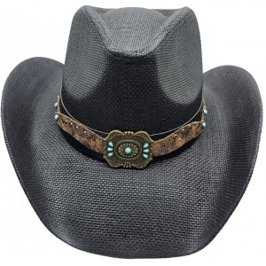 Straw Western Hat Turquoise Concho Hatband Black