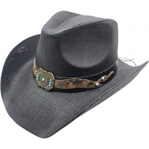 Straw Western Hat Turquoise Concho Hatband Black