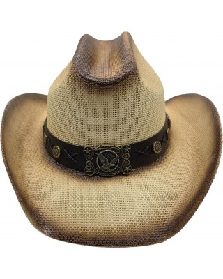 Straw Western Eagle Hatband Cream