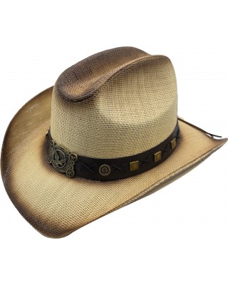 Straw Western Eagle Hatband Cream