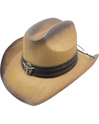 Straw Western Hat Longhorn Hat Band Brown