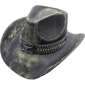 Straw Western Hat Steer Distressed Black