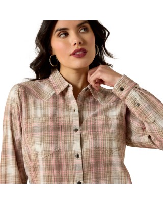 Ariat - Billie Jean White Pepper Coral Plaid Western Shirt