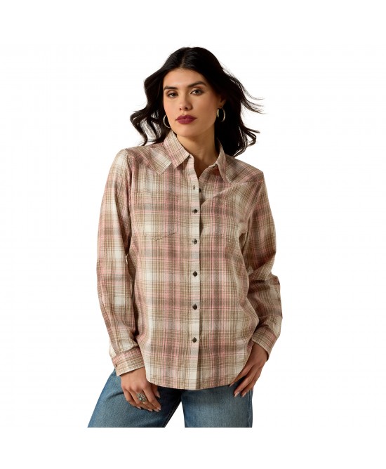 Ariat - Billie Jean White Pepper Coral Plaid Western Shirt