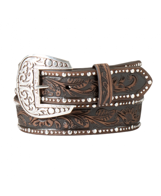Leather Belt - Ariat Studded Tooled Embossed Leather Belt - Ariat Studded Tooled Embossed